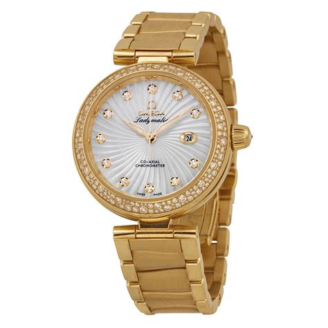 omega mother of pearl watch with diamonds|omega yellow gold watch.